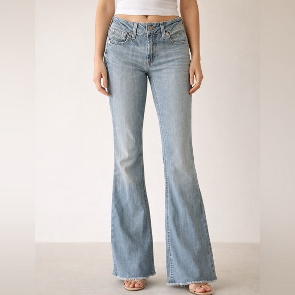 Ariat Denim - Ariat REAL Denim Flare Jeans Raw Hem Light Wash Western Boho Size 25S